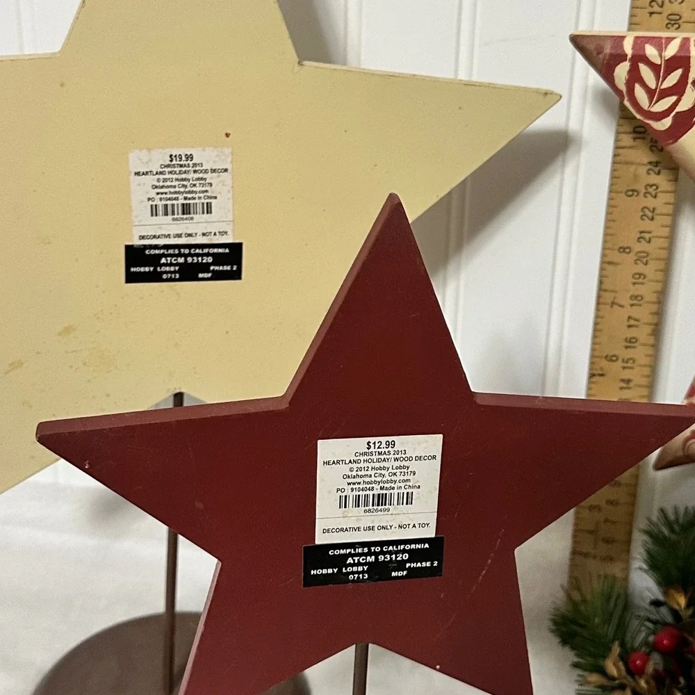 Hobby Lobby Heartland Holiday Wood‎ Stars Christmas Decor Set OS Multicolor EX